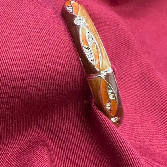 VTG Three-Tone Enamel Hinged Bangle Bracelet w/Crystal Accents - Picture 14 of 14